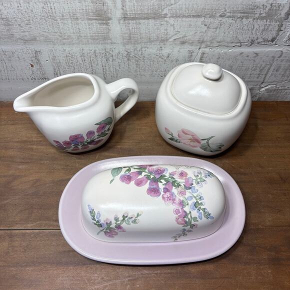Vintage Pfaltzgraff Cape May Butter Dish, Creamer Pitcher Covered Sugar Bowl Set - Picture 2 of 11